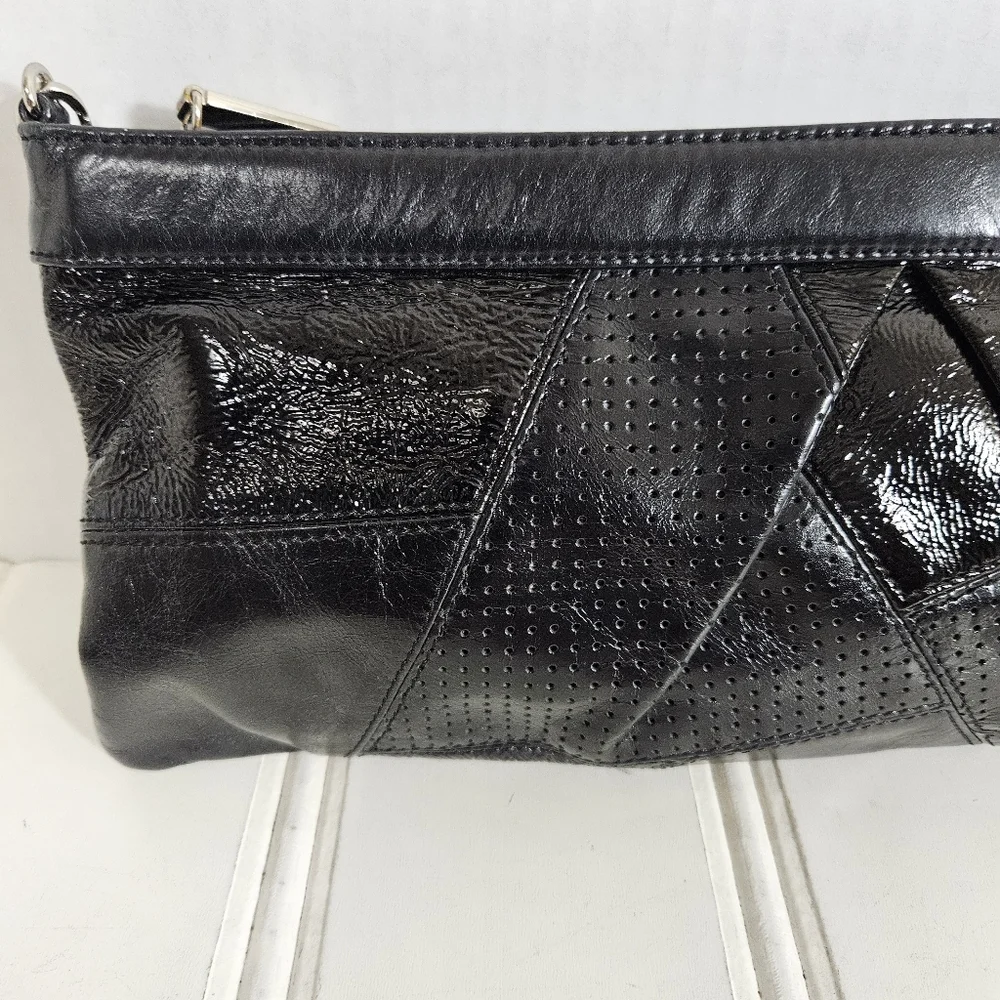 Vintage HOBO International OS Patchwork Leather Baguette Shoulder Bag Boho Black